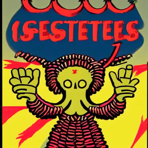 Image similar to the sphagetti monster in the style of 1 9 6 0 s, atheism god