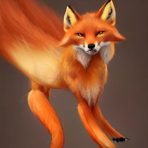 Prompt: A full-length portrait of a beautiful and 8 tail fire fox， full of details, concept art, smooth, by Kittichai Rueangchaichan and wlop ，trending on cgsociety and artstation，8kHDR，light effect