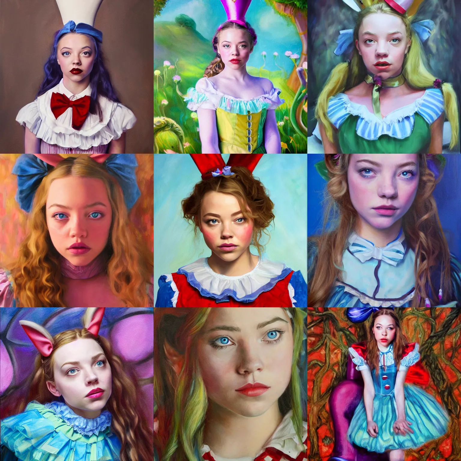 Prompt: portrait of Sydney Sweeney as alice in wonderland, high detail, oil painting,