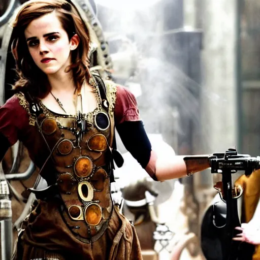 Image similar to emma watson as a steam punk dictator