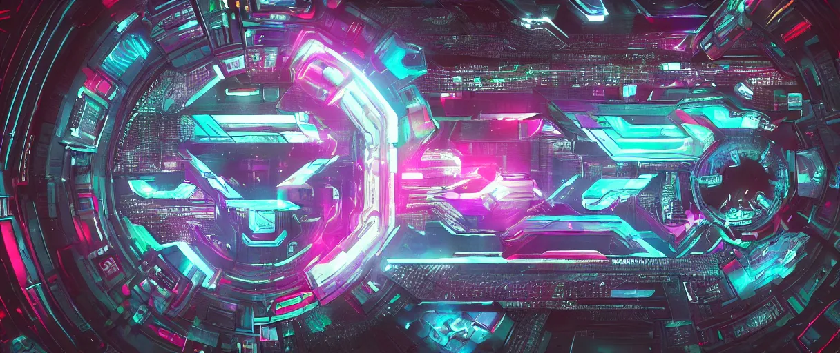 Image similar to cyberpunk holographic logo, futuristic, in the style of Pixar animation, low angle view, 16mm lens, award winning, hyper detailed, dramatic lighting, artstation, octane renderer, unreal engine