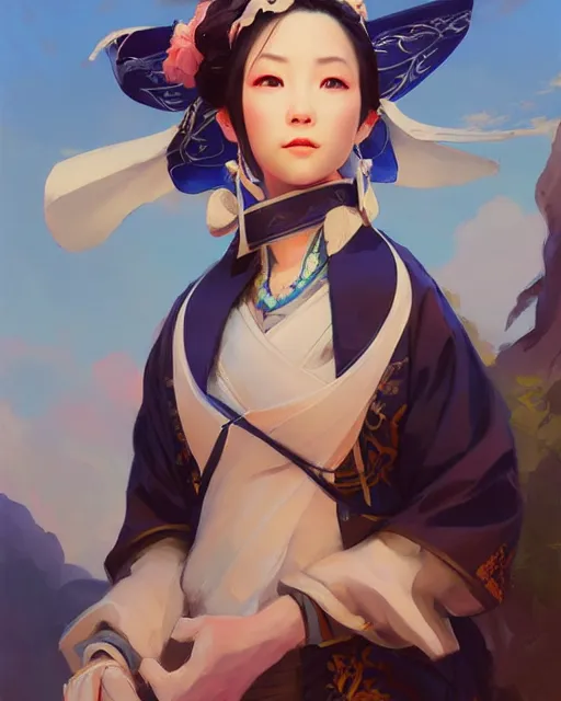 Prompt: onmyoji portrait, fine details. night setting. realistic shaded lighting poster by craig mullism, artgerm, jeremy lipkin and michael garmash, unreal engine, vibrant colors and hard shadows and strong rim light, light blue sky, cool white color temperature, radiant light, detailed and intricate environment, digital art