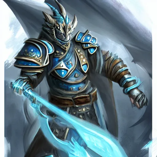 Prompt: blue dragonborn cleric of a storm god, dungeons and dragons, lightning, photorealistic