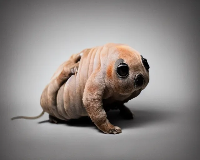 Prompt: siamese tardigrade, tardigrade with cream colored body and dark points on face and paws, pet tardigrade, award - winning pet photography, dramatic lighting, ultra detailed