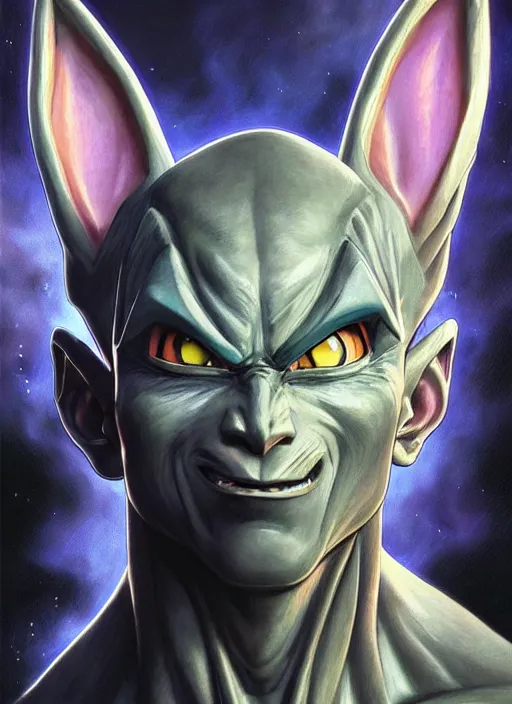 Image similar to a epic portrait of beerus from dragon ball z, art by boris vallejo and greg danton and denys tsiperko, detailed, hyperrealism, artstation