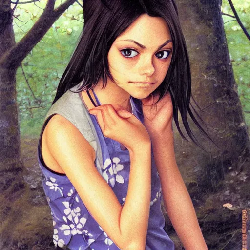 Image similar to anime mila kunis by by Hasui Kawase by Richard Schmid