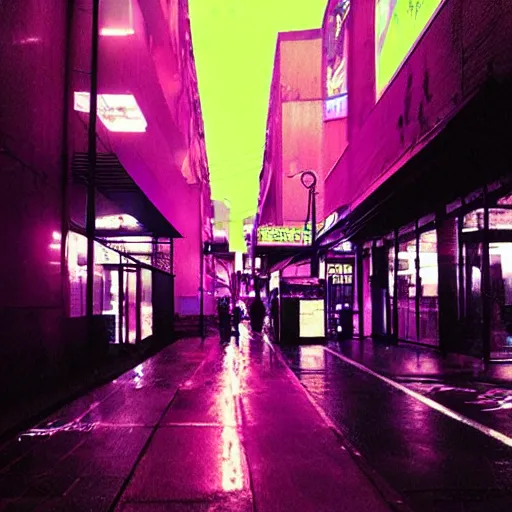 Prompt: “cyberpunk rainy neon”