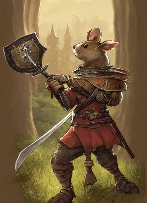 Image similar to a heroic mouse knight with sword and shield, redwall, greg rutowski and jean baptiste monge, detailed, epic fantasy concept art