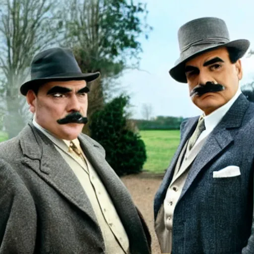 Image similar to scene of the hercule poirot tv serie featuring david suchet