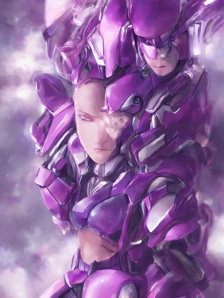 Image similar to A realistic anime portrait of a woman in a Gundam suit with glowing purple, digital painting, by Stanley Artgerm Lau, Sakimichan, WLOP and Rossdraws, digtial painting, trending on ArtStation, SFW version