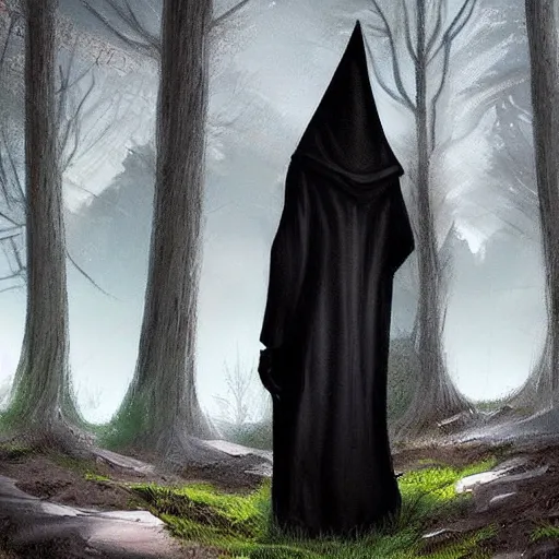 Image similar to a hooded figure standing in a forest, celestia, eden, river, fantasy artwork, award winning, very very very very very very very beautiful scenery, artstation