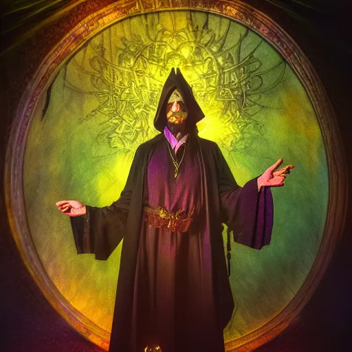 Image similar to a warlock is casting a magic spell, mystic, fantasy, magic, award winning photography, hdr, studio lighting medium close shot, mucha style,