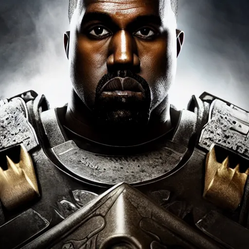 Prompt: Portrait of Kanye West as Emperor Napoleon in Gears of War, splash art, movie still, cinematic lighting, dramatic, octane render, long lens, shallow depth of field, bokeh, anamorphic lens flare, 8k, hyper detailed, 35mm film grain