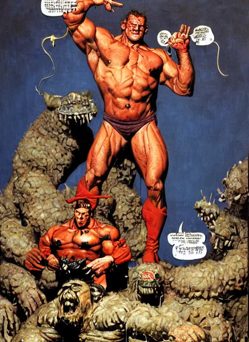 Image similar to full body and head portrait of dorian yates as marvel's the thing, dynamic action, painted by norman rockwell and phil hale and greg staples and tom lovell and frank schoonover and jack kirby