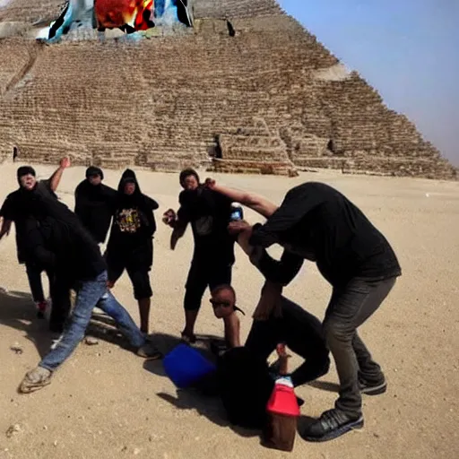 Image similar to gopniks vandalizing the pyramids