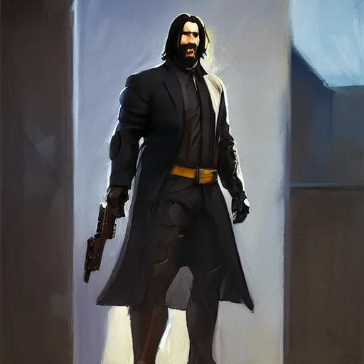 Image similar to greg manchess portrait painting of partially armored john wick as overwatch character, medium shot, asymmetrical, profile picture, organic painting, sunny day, matte painting, bold shapes, hard edges, street art, trending on artstation, by huang guangjian, gil elvgren, ruan jia, greg rutkowski, gaston bussiere