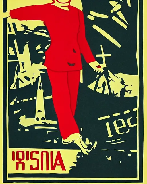 Image similar to a poster representing the collapse of ussr, retro, vintage, serigraphy, sovietic era,