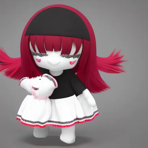 Image similar to cute fumo plush of a girl who slipped through the cracks of reality and noclipped out of bounds, vray, black and white and red