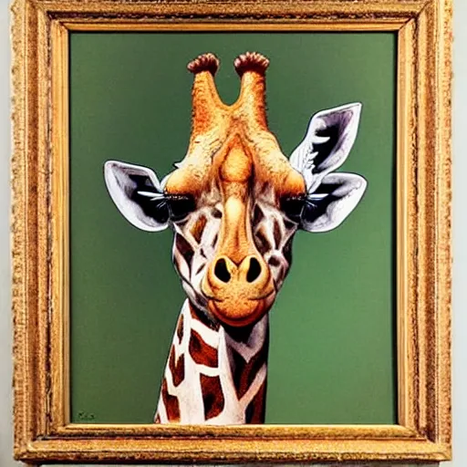 Image similar to an oil painting of a giraffe painted by arcimboldo