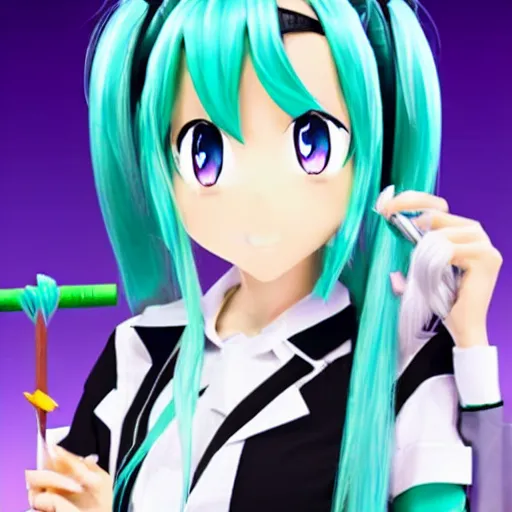 Image similar to hatsune miku with a leek in her hand