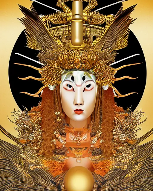 Image similar to hyper realistic portrait photo of ameterasu the sun goddess of japan, portrait shot, intricate detail