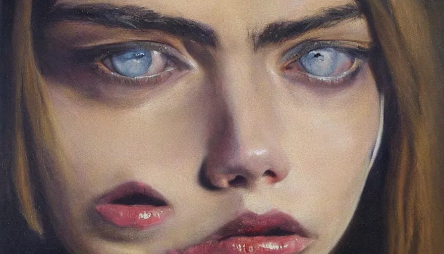 Image similar to painting by borremans, cara delevingne, detailed, stunning