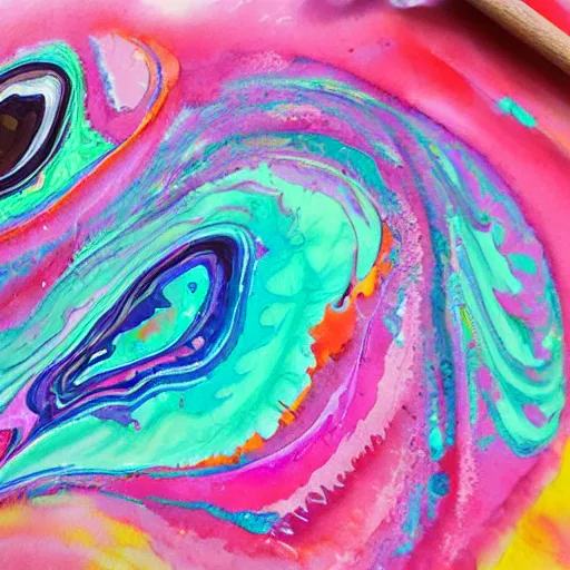 Prompt: acrylic paint pour, eye-catching, watercolor, marbling, very detailed, 8k 4k :1 Pink and cyan:1