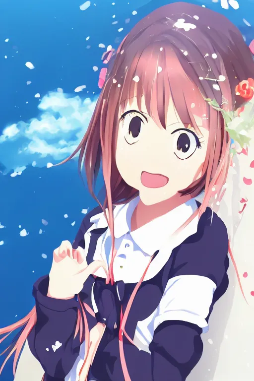 Image similar to An high school girl with smile, portrait, full body, Illustrator, kyoto animation, aniplex, pixiv