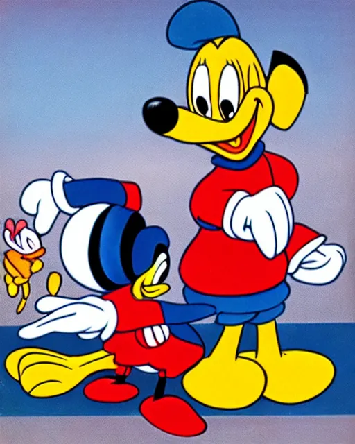 Image similar to donald duck knock out by mickey mouse, vintage disney