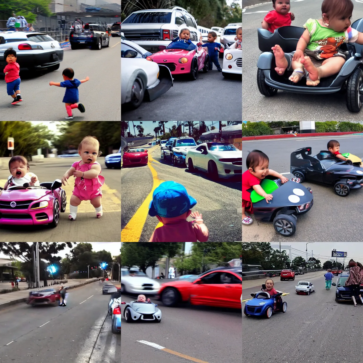 Prompt: babies doing illegal street racing