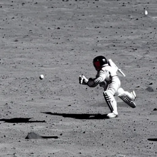 Image similar to a team of astronauts playing cricket on the moon. low gravity environment