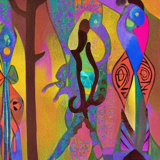 Image similar to gemstone forest, tribal art, neofuturism