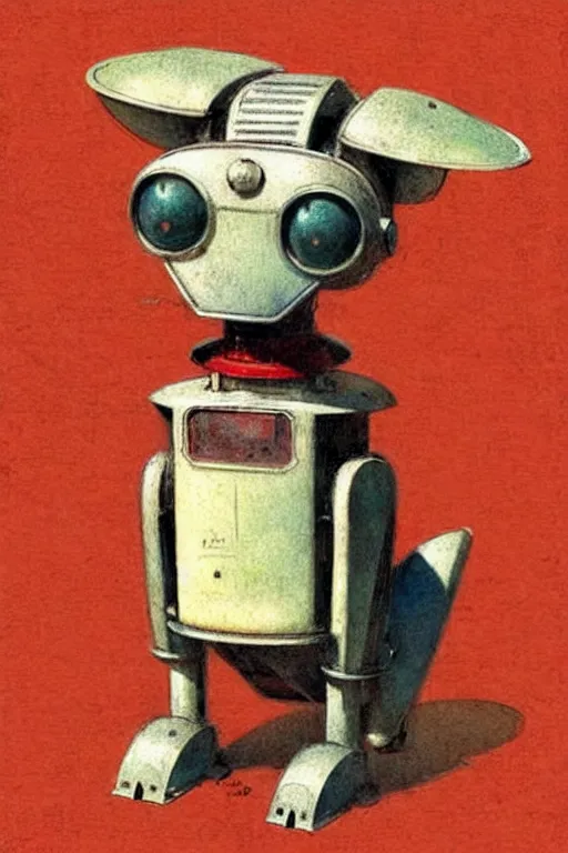 Prompt: adventurer ( ( ( ( ( 1 9 5 0 s retro future android robot dog. muted colors. ) ) ) ) ) by jean baptiste monge!!!!!!!!!!!!!!!!!!!!!!!!! chrome red