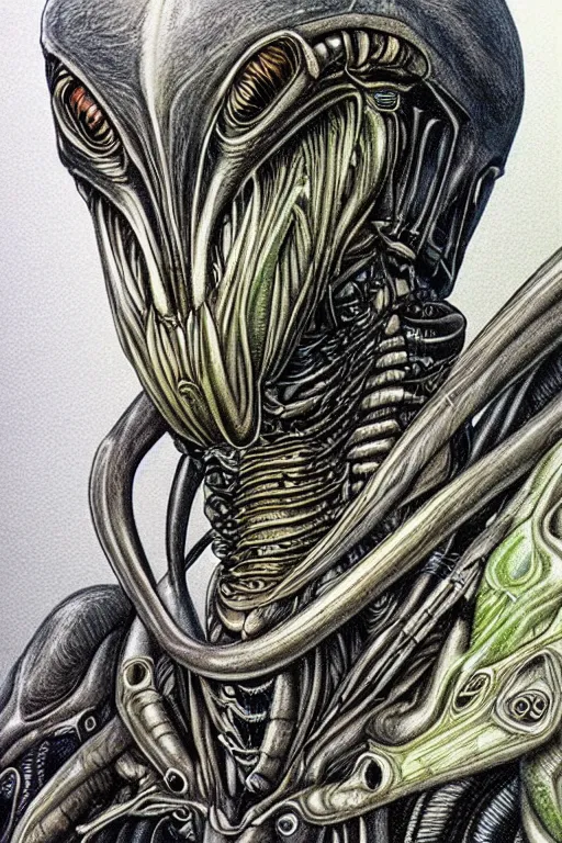 Image similar to a realistic color drawing of an alien from aliens the movie 1 9 8 6 portrait, aaron horkey