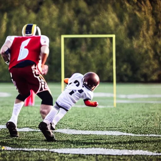 Image similar to Justin Sun kicking a baby field goal, professional football photography