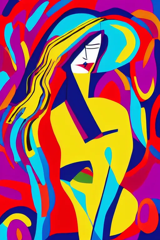 Image similar to vector style the abstract painting of an image of a lady artistic flat illustration art in the style of Bryen Frost