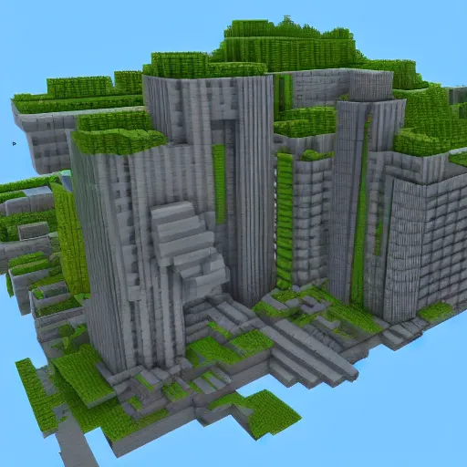 Image similar to new york city skyline built in minecraft, isometric view , voxel art