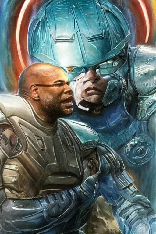 Image similar to movie still of Christopher Judge playing Teal\'c in an episode of Stargate SG-1, a ruggedly handsome hero, intricate, elegant, highly detailed, centered, digital painting, artstation, concept art, smooth, sharp focus, illustration, art by artgerm and donato giancola and Joseph Christian Leyendecker, Ross Tran, WLOP