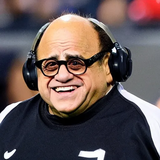 Image similar to danny devito as a nfl football coach, angry, clipboard