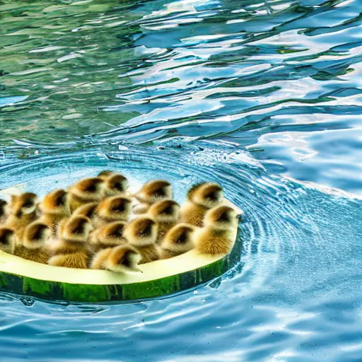 Image similar to ducklings in a watermelon pool