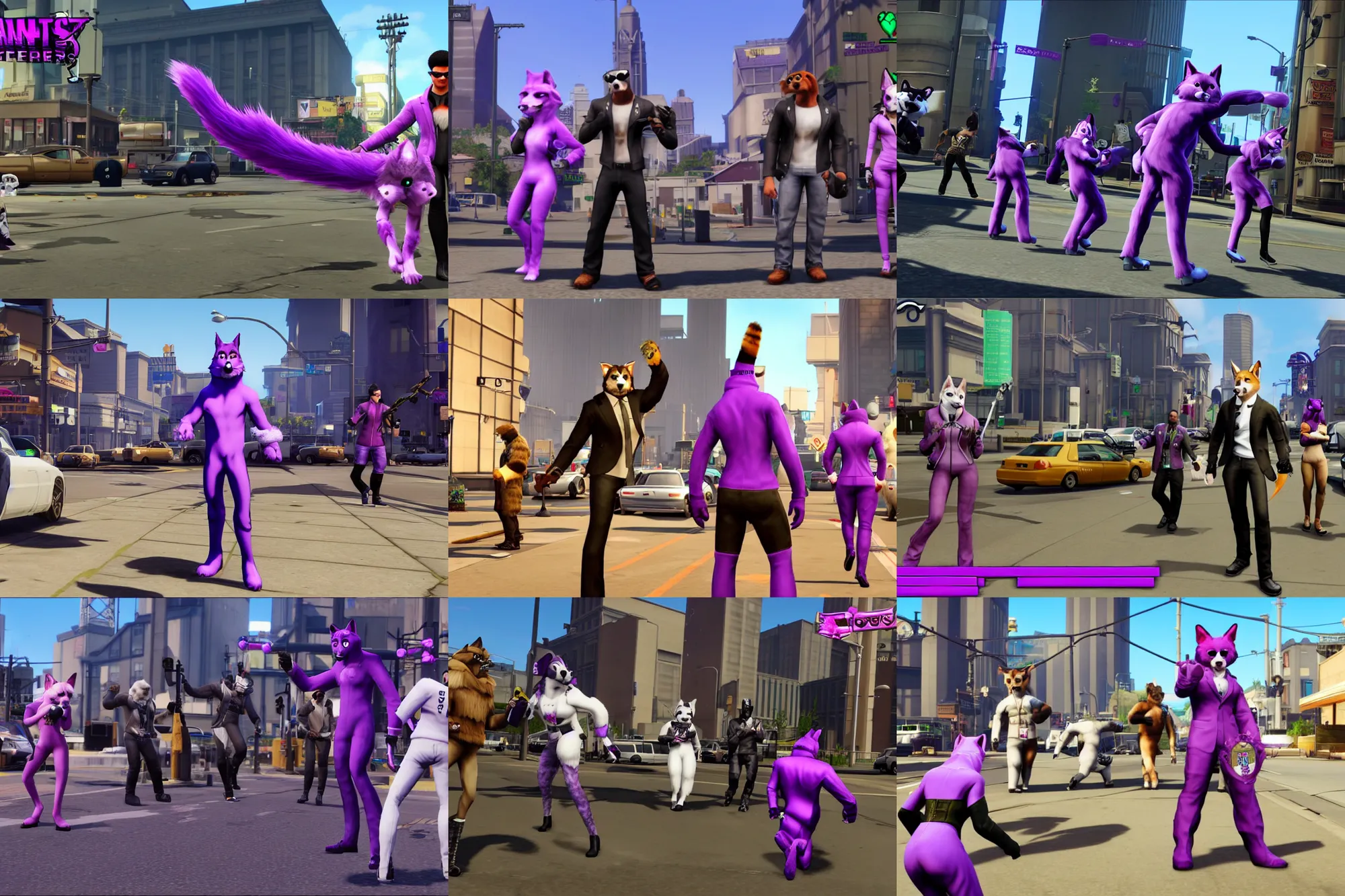 Prompt: wearing animal tails, screenshot of furries / fursuiters in saints row