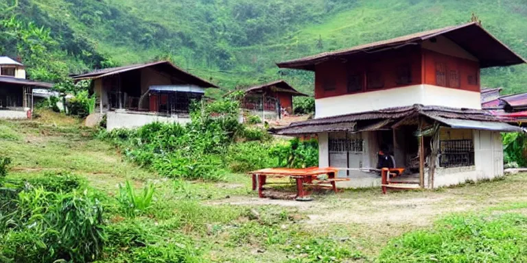 Prompt: a homestay place in Vietnam mountain area