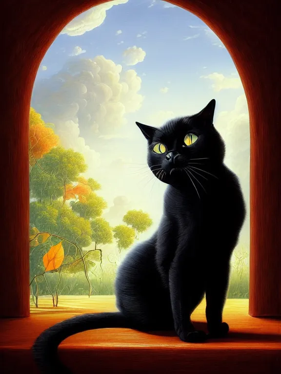 Prompt: a beautiful and highly detailed painting of a black cat inside of a glass, by Iwan Baan, Cyril Rolando, David Friedrich, Martin Johnson Heade and Lee Madgwick hyperreal 4k arstation