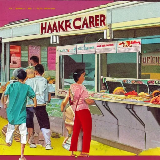 Image similar to A 1990s poster of a hawker centre