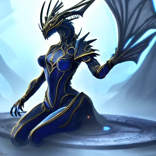 Image similar to highly detailed exquisite fanart, of a beautiful female warframe, but as an anthropomorphic dragon, elegant cinematic pose, sitting on top of a cryopod, epic cinematic shot, sharp clawed perfectly designed hands, professional digital art, high end digital art, fantasy, sci fi, DeviantArt, artstation, Furaffinity, 8k HD render