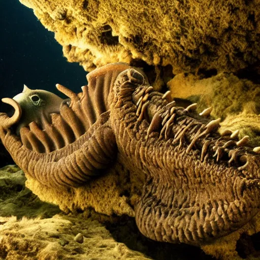 Image similar to National Geographic photo of prehistoric deep sea creature