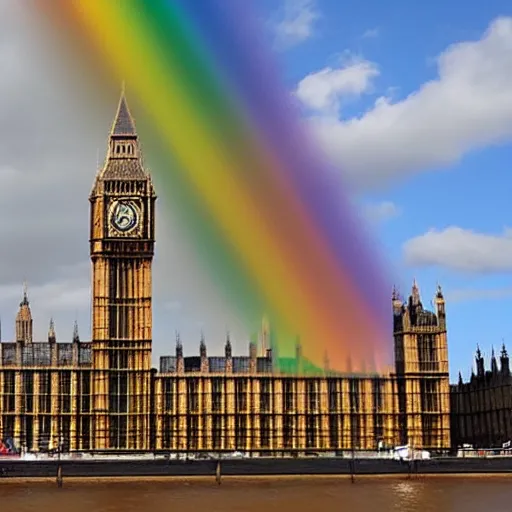 Prompt: Westminster palace painted the colours of the rainbow