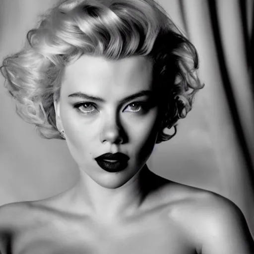 Image similar to stunning awe inspiring scarlett johansen as marilyn monroe, movie still 8 k hdr atmospheric lighting