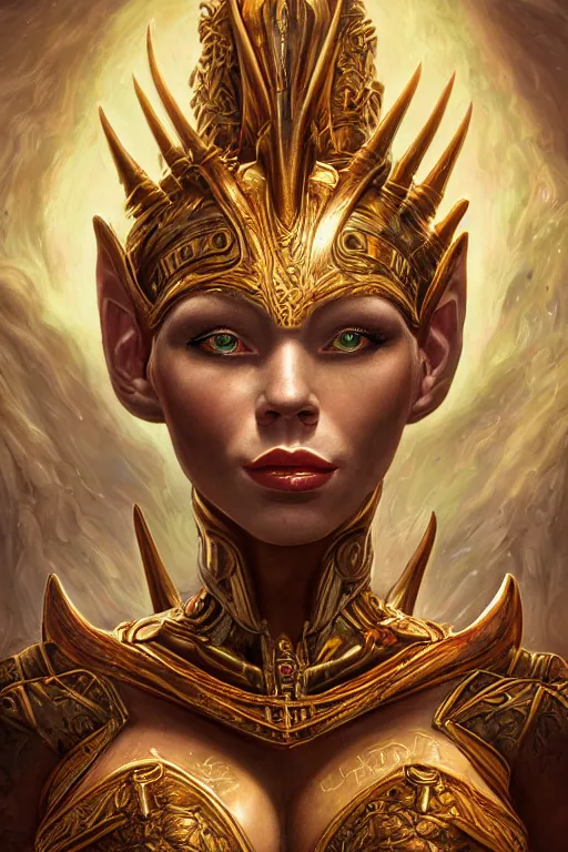 Image similar to portrait of a beautiful female hybrid atlantean anubis elsa jean, alien warrior regal, realistic, refined, detailed, digital art, michael cheval, esao andrews, steampunk, walt disney ( 1 9 3 7 ), francois boucher, oil painting, highly detailed, cinematic lighting, unreal engine, 8 k, hd