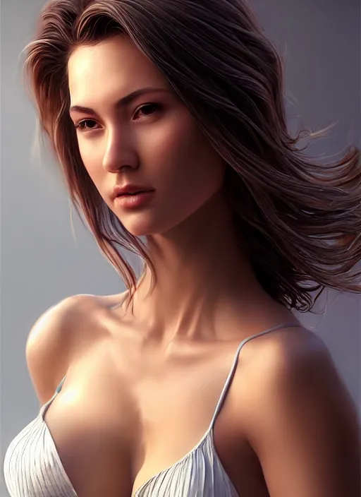 Image similar to photo of a gorgeous young woman in the style of stefan kostic, realistic, 1 / 2 body shot, sharp focus, 8 k high definition, insanely detailed, intricate, elegant, art by stanley lau and artgerm